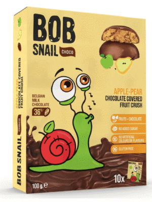 Slimák Bob Ovocná pochúťka v mliečnej čokoláde jablko a hruška 100 g