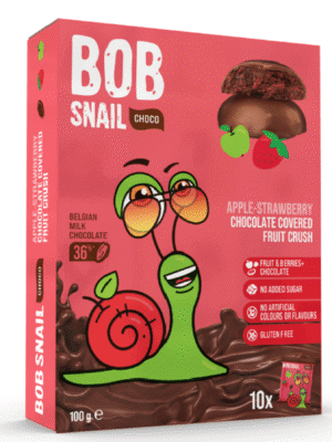Slimák Bob Ovocná pochúťka v mliečnej čokoláde jablko a jahoda 100 g
