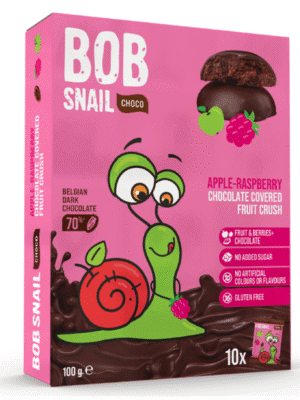 Slimák Bob Ovocná pochúťka v horkej čokoláde jablko a malina 100 g
