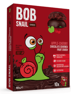 Slimák Bob Ovocná pochúťka v horkej čokoláde jablko a čerešňa 100 g